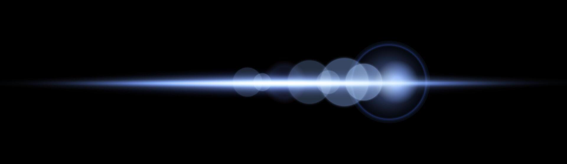Blue horizontal lens flare. Sun flash with rays or spotlight and bokeh, glow flare light effect vector