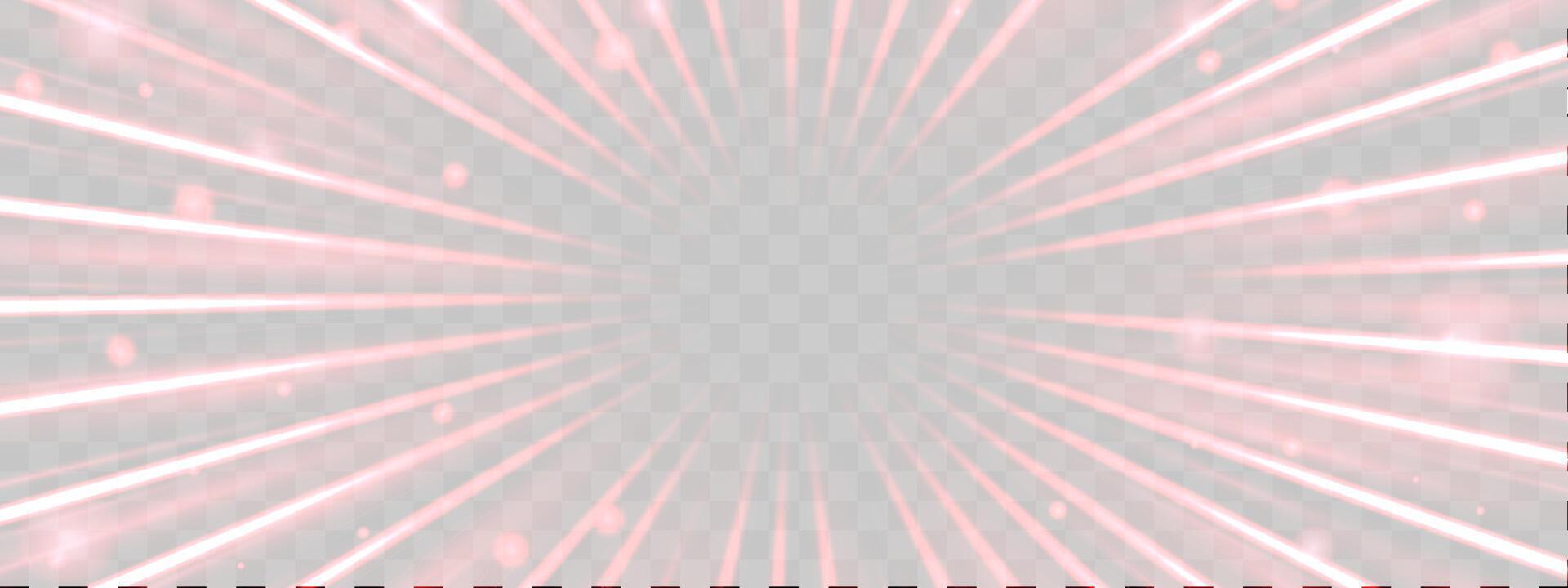 Radial speed rays, light neon flow, zoom in motion effect, red glow speed lines, colorful light trails, perspective stripes Abstract background, illustration. vector