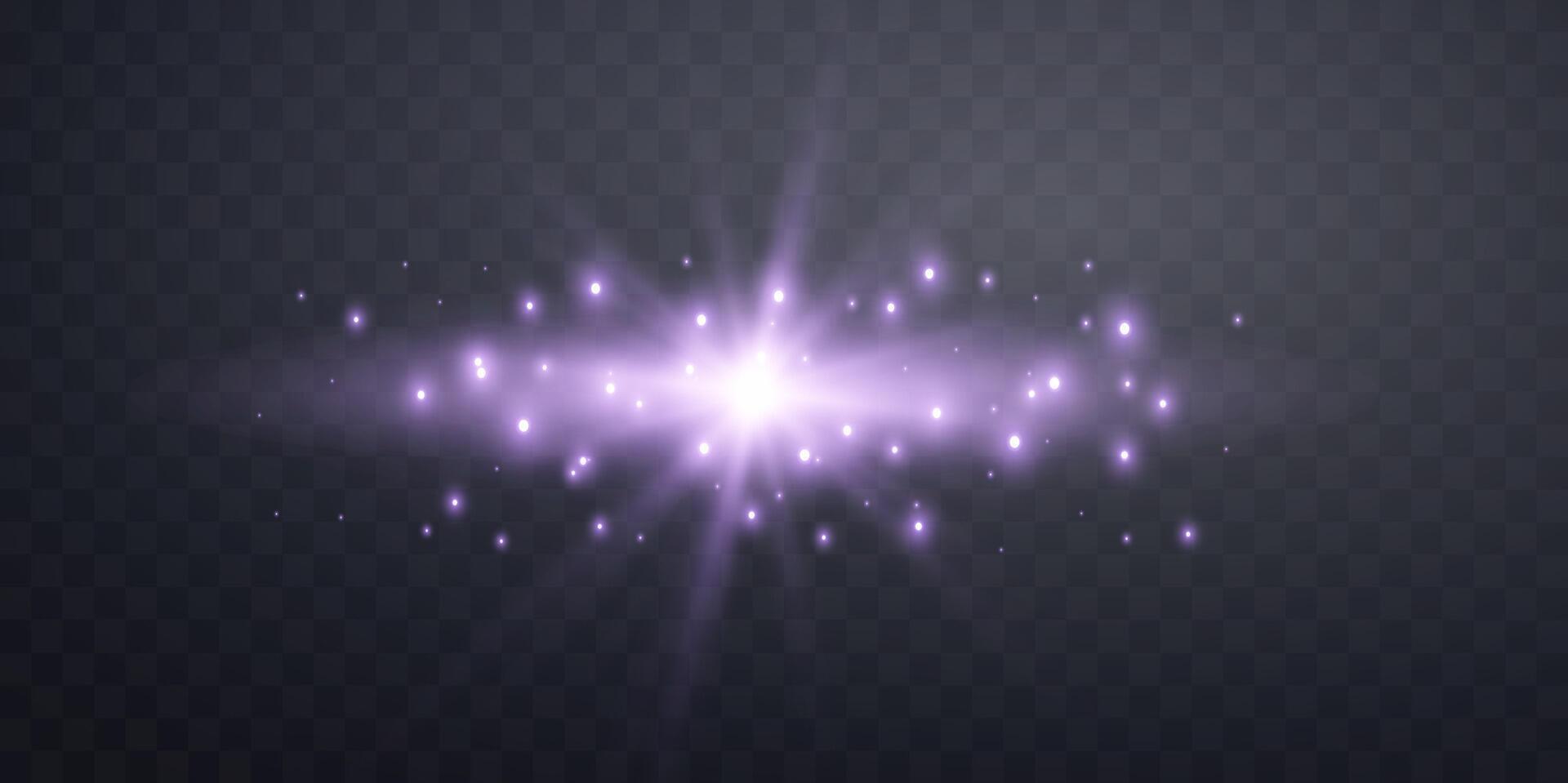Purple horizontal lensflare. Light flash with rays or violet spotlight, flare light effect. vector