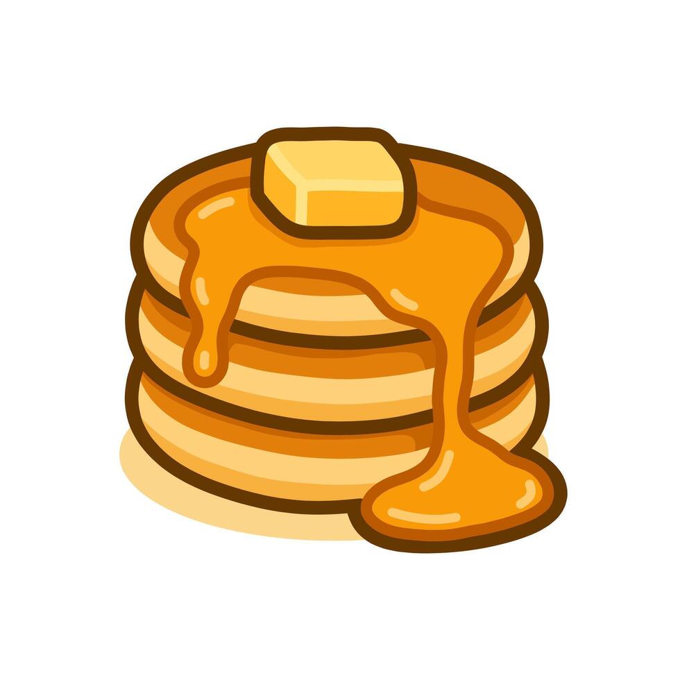 Simple Flat Stack of Pancakes with Butter and Syrup Icon vector