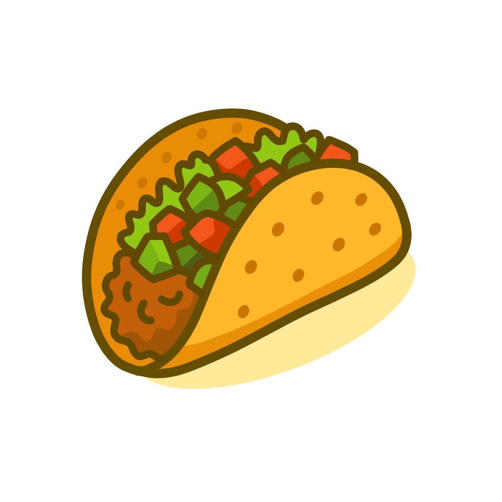Simple Outline Style Delicious Taco with Beef and Salad Icon Illustration vector