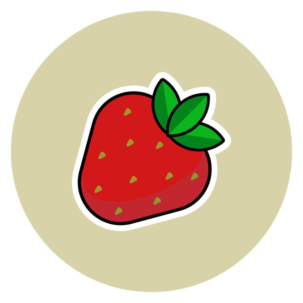 Strawberry with Green Leaves. Bold Outline Cartoon Fruit Icon on Soft Background vector