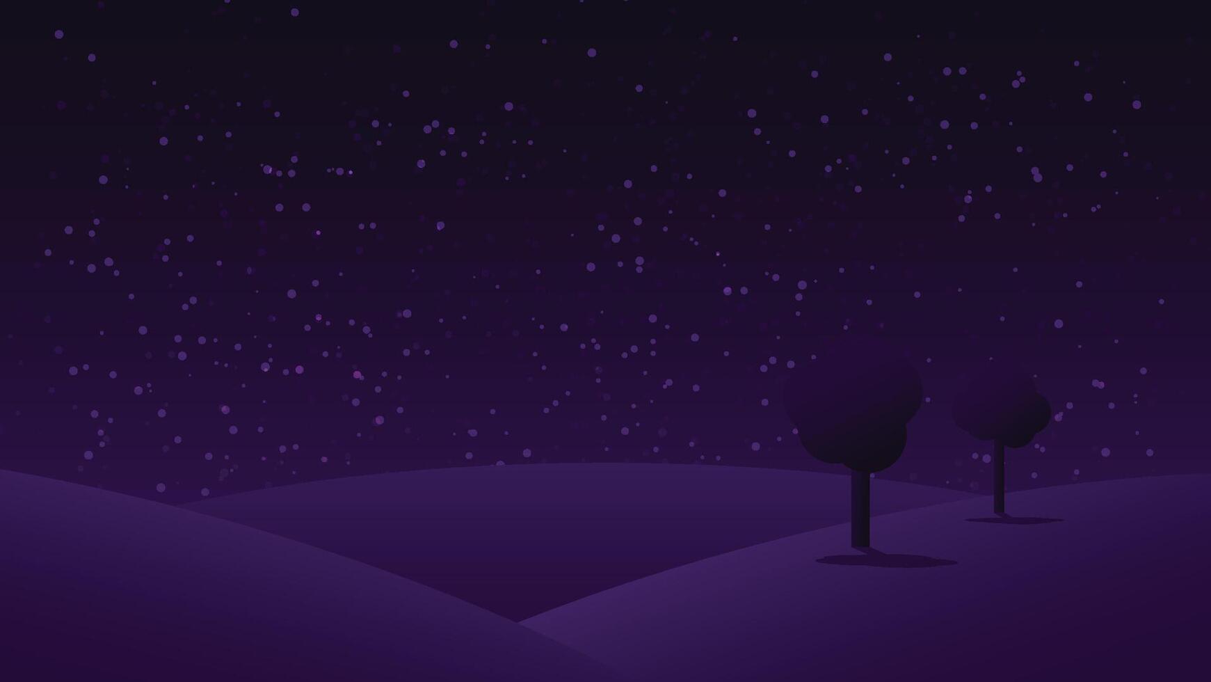 night landscape cartoon scene with hill and tree and starry sky background vector