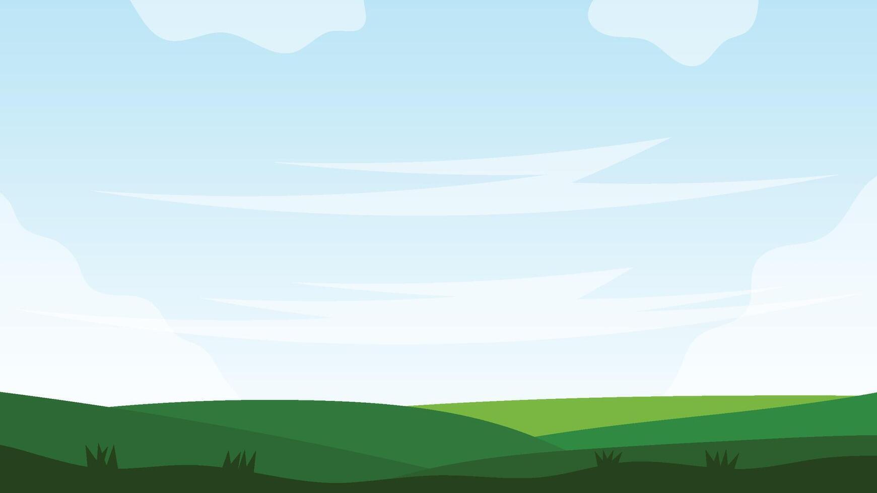 blank green field with blue sky background. nature landscape cartoon scene vector