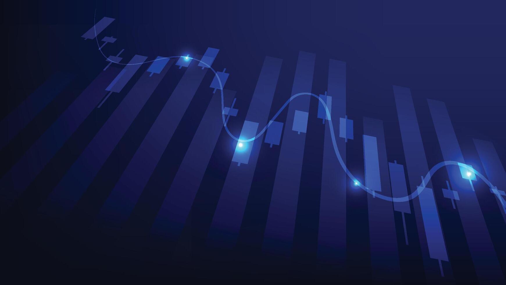 stock market candlesticks chart and bar graph on blue background vector