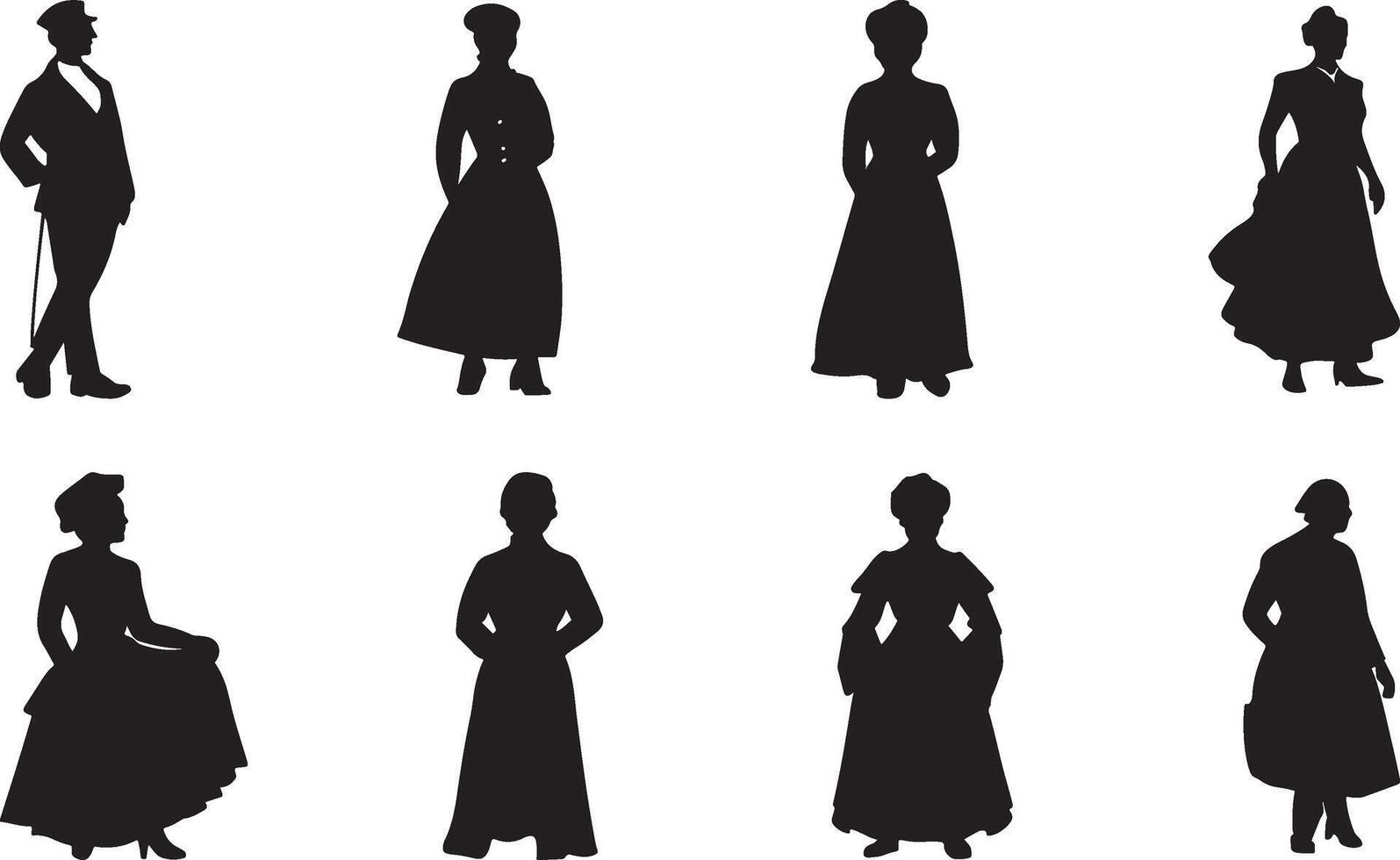 Vintage Silhouette of Men and Women in Edwardian Era Attire vector