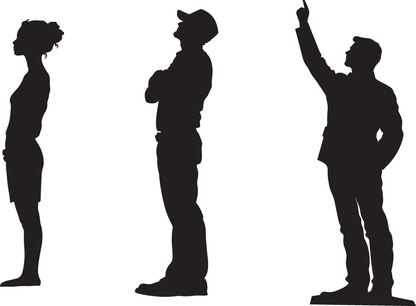 Silhouettes of a couple and a figure pointing, showcasing disagreement and difference in opinion. vector