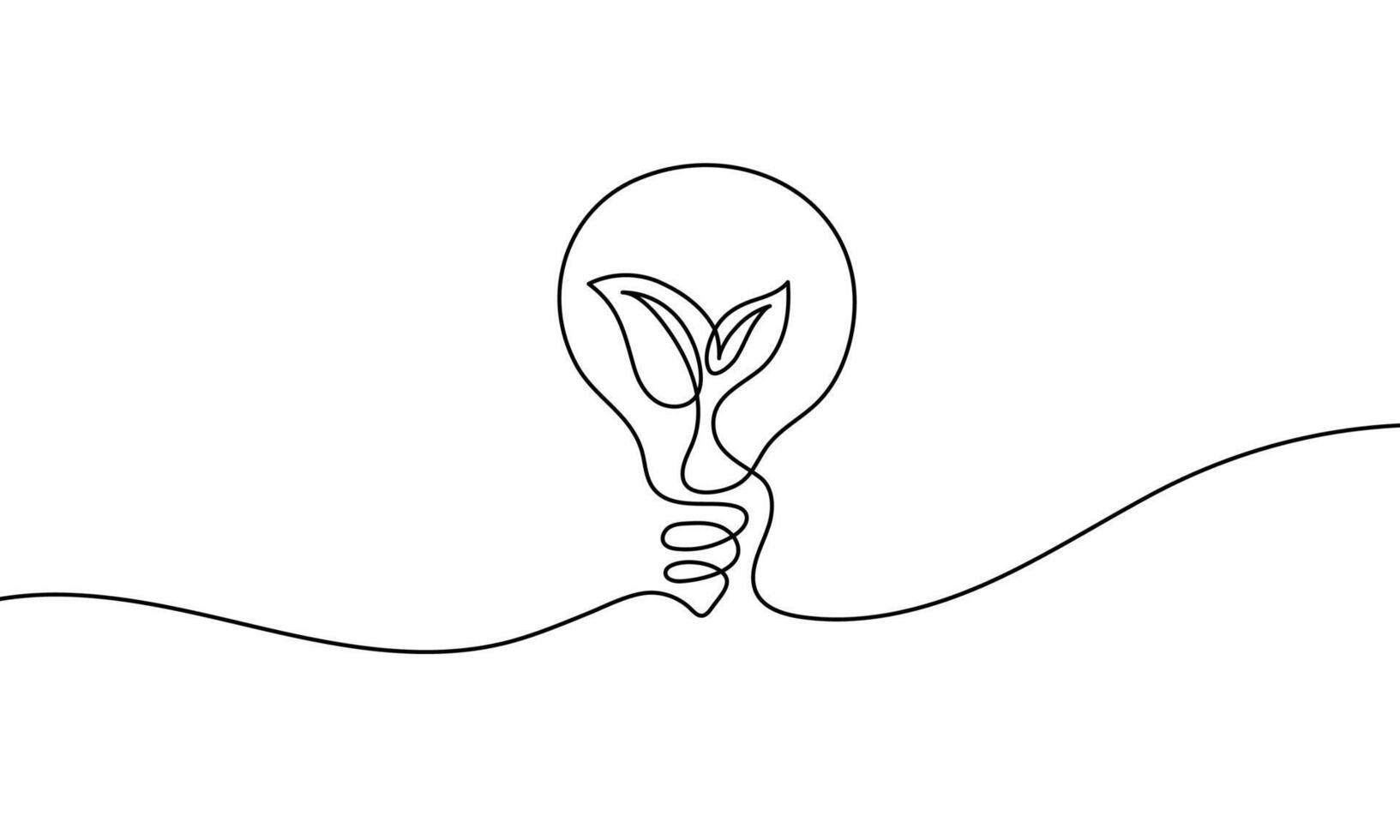 One line drawing of a light bulb with a plant inside. Minimal continuous line illustration. Symbol of green energy, sustainability, eco ideas, and innovation. Hand-drawn style. vector