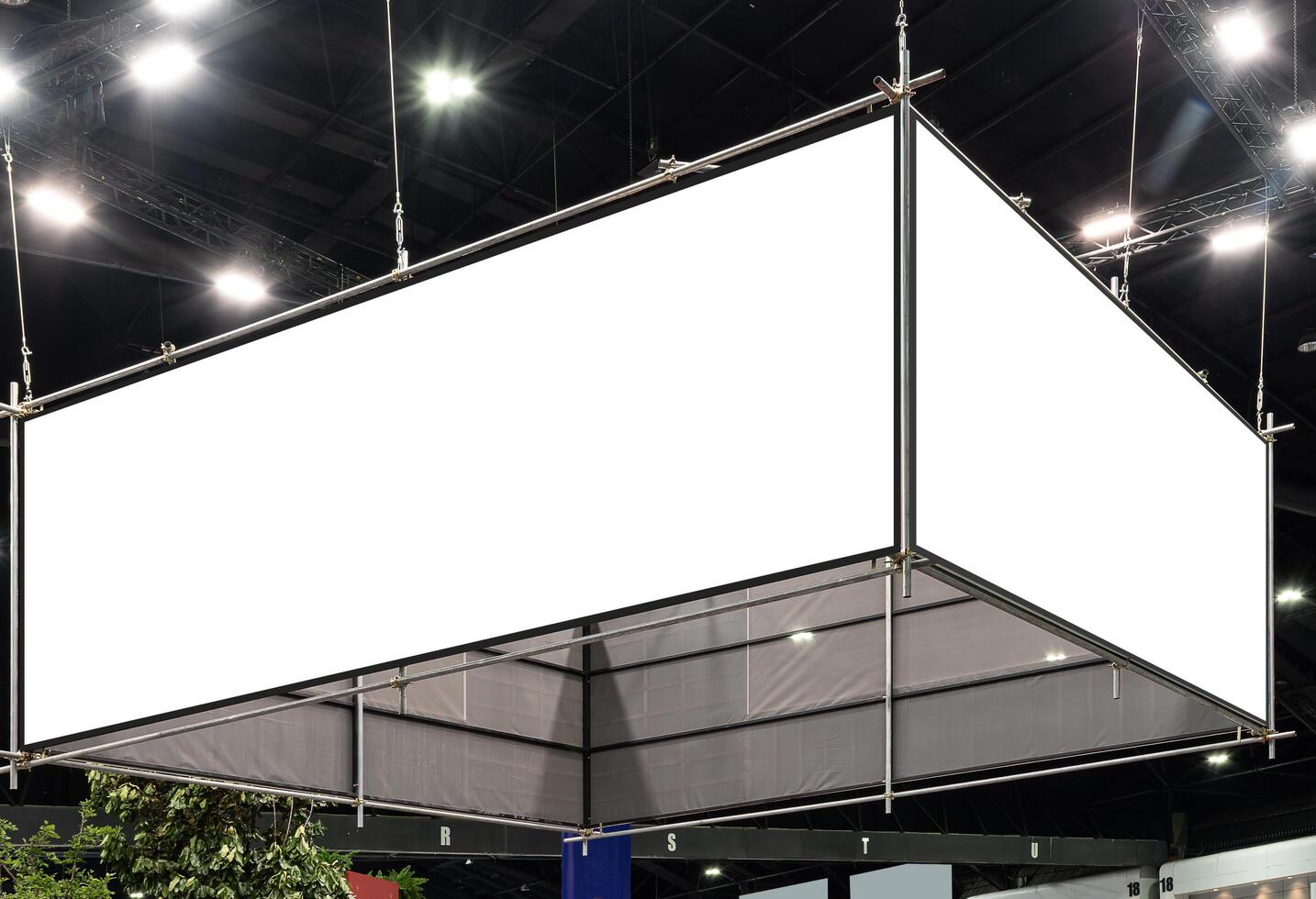 Hanging white corner billboard with clipping path for mock up photo