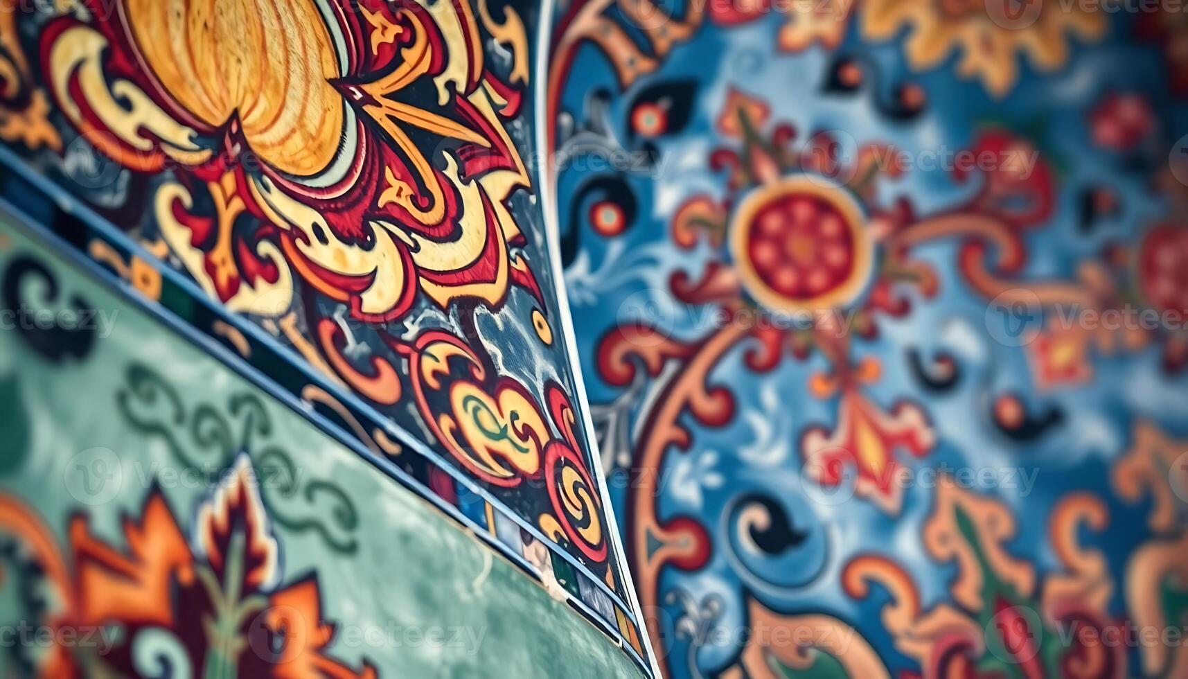 close up of a colorful umbrella with designs on it photo