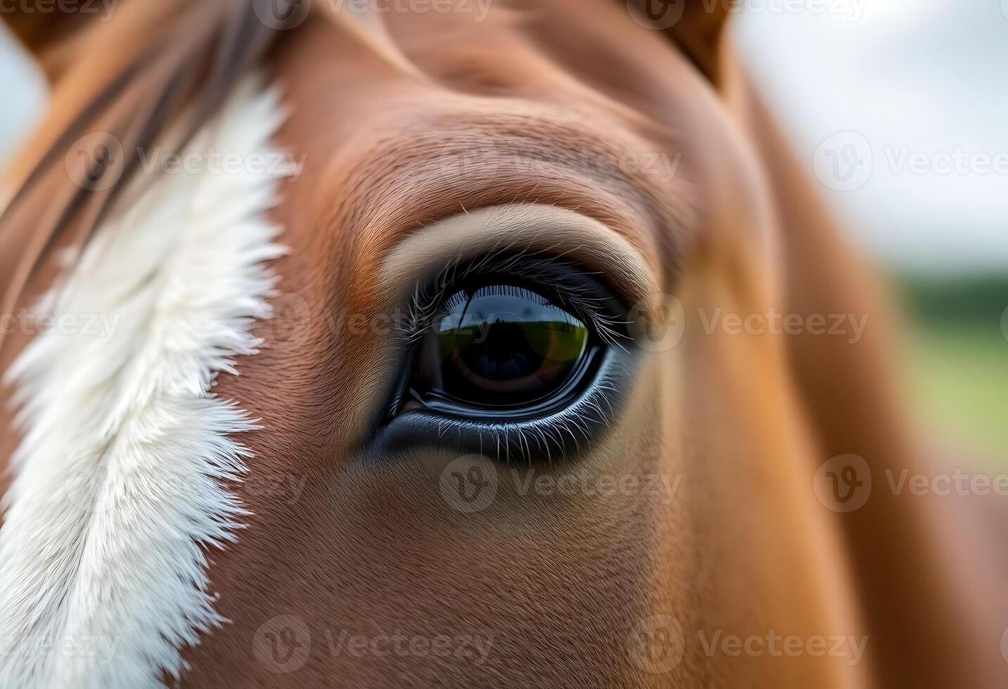 close up of a brown horse's eye photo
