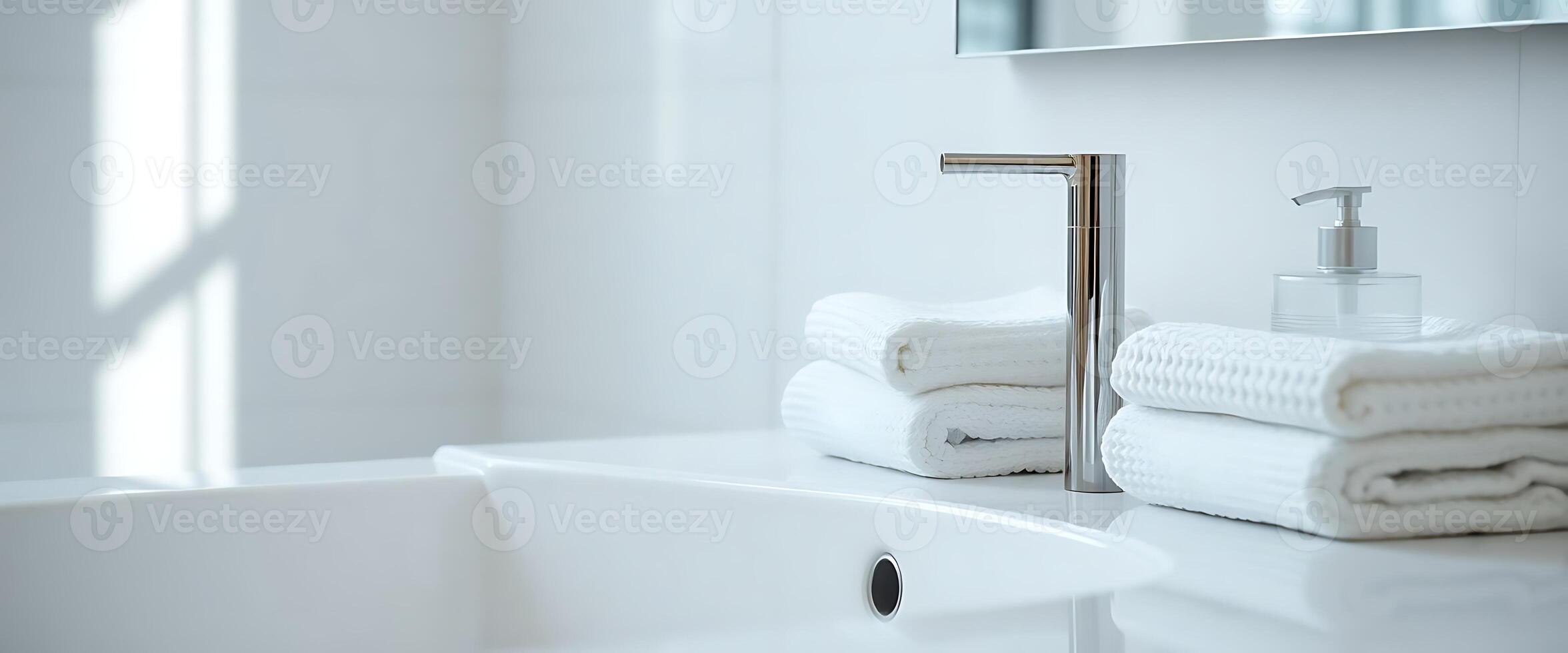 bathroom with a sink, mirror and towels photo