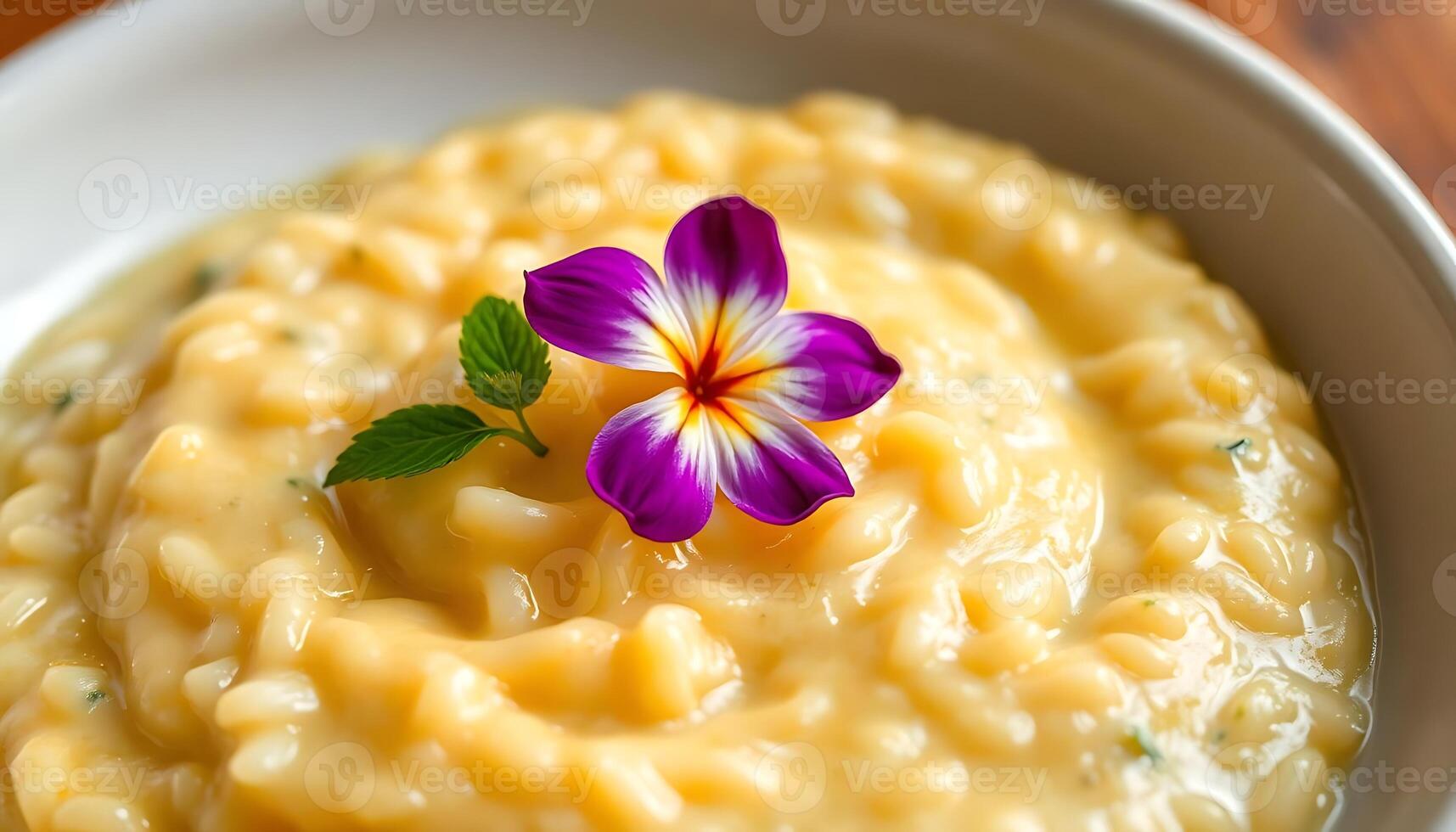 bowl of macaroni and cheese with a flower on top photo