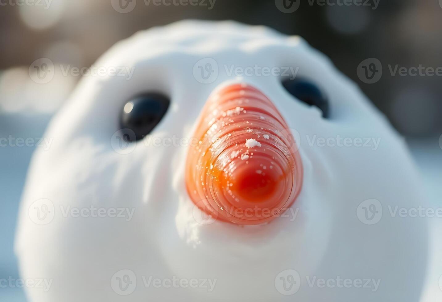A close up of a snowman's face photo