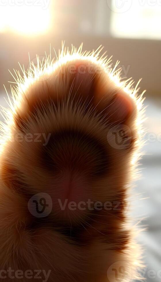 A close up of a cat's paw with the sun shining through photo