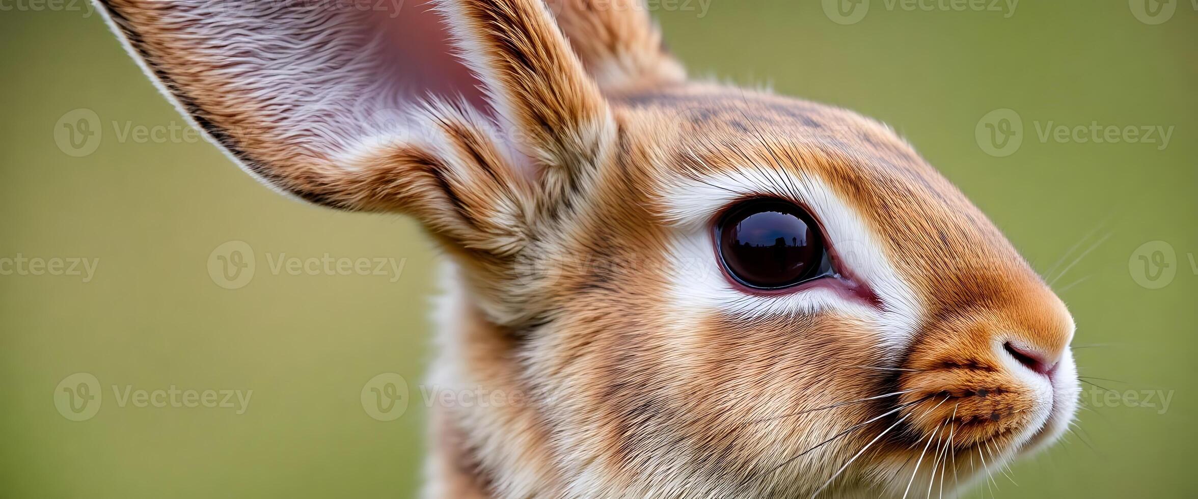A close up of a rabbit's face with a green background photo
