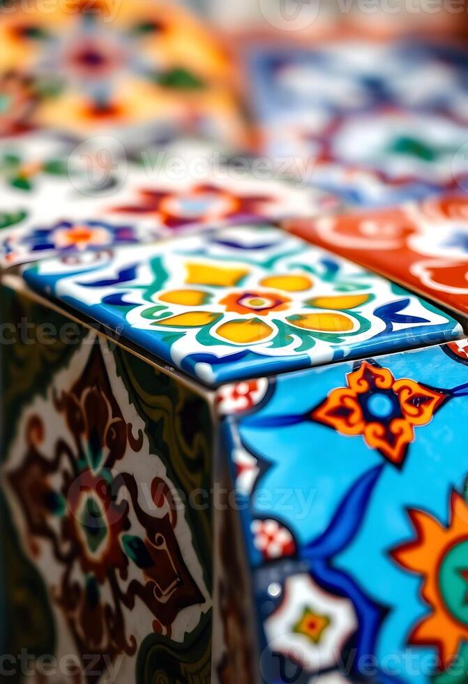 close up of a colorful box on a table photo