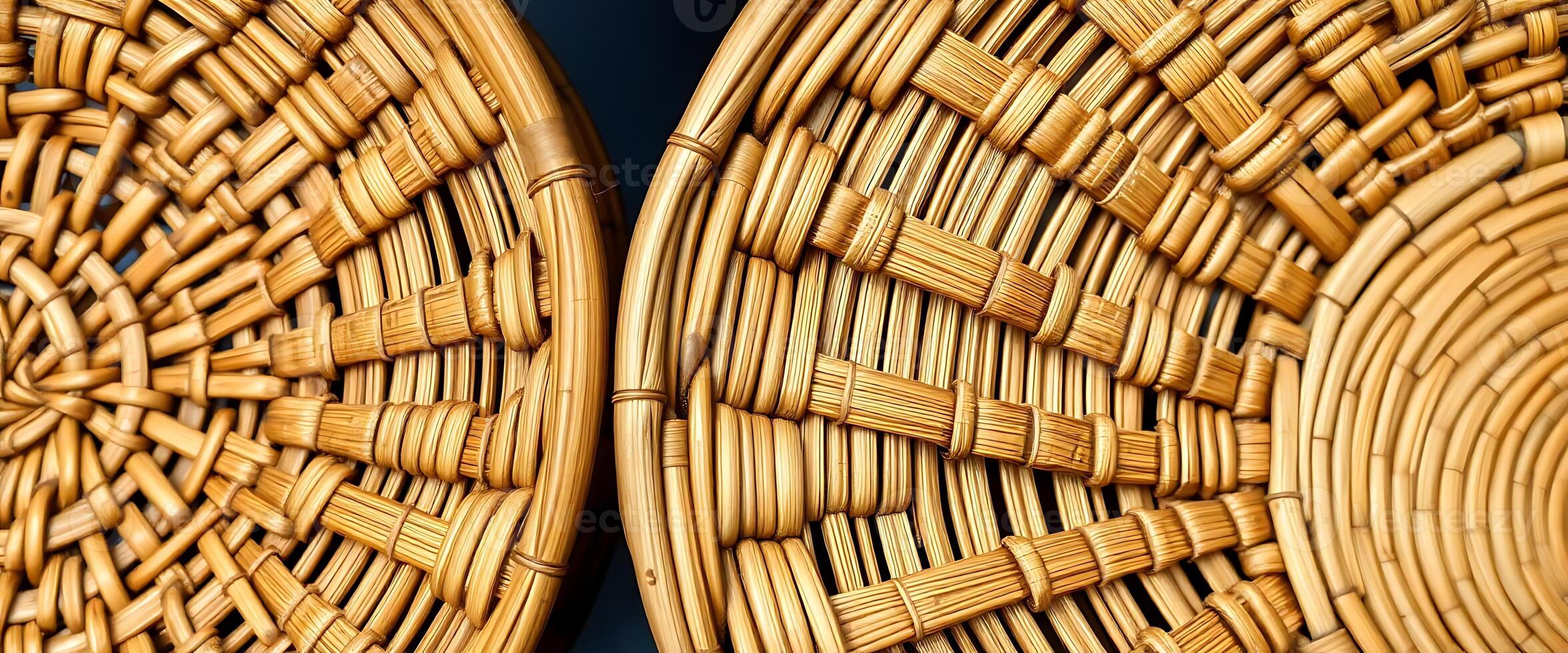 two wicker baskets sitting side by side photo