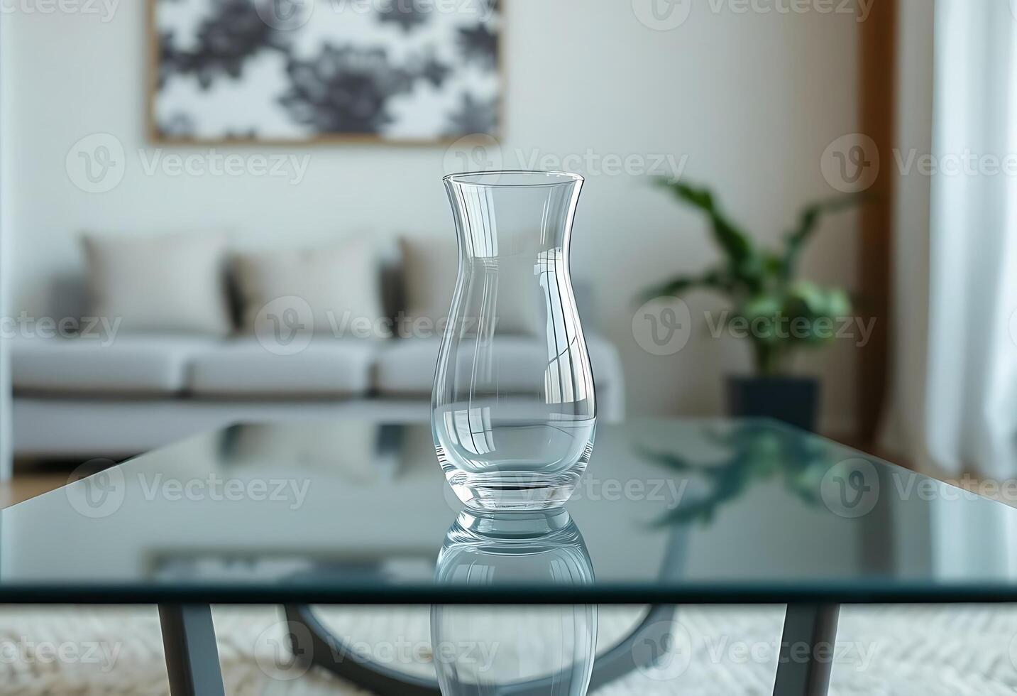 glass table with a vase on top of it photo