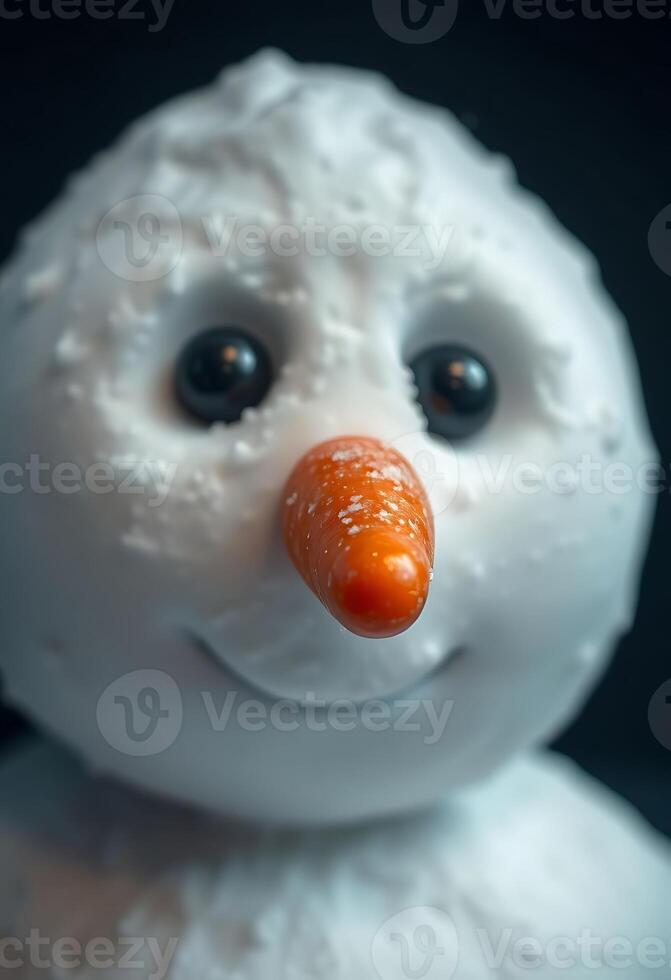 close up of a snowman's face and nose photo