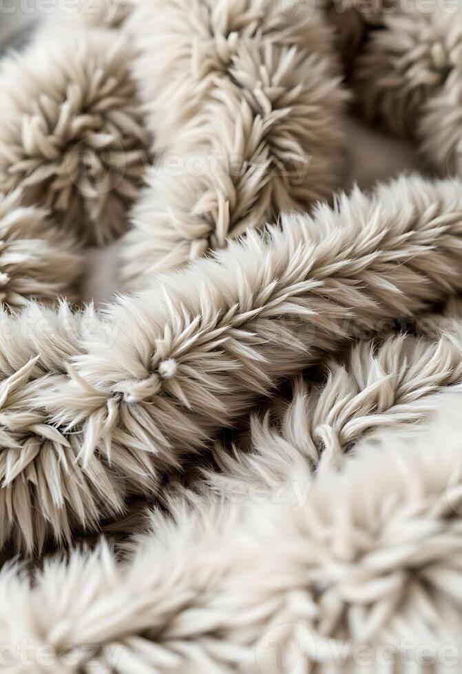 A close up of a fluffy blanket with a pile of fur photo