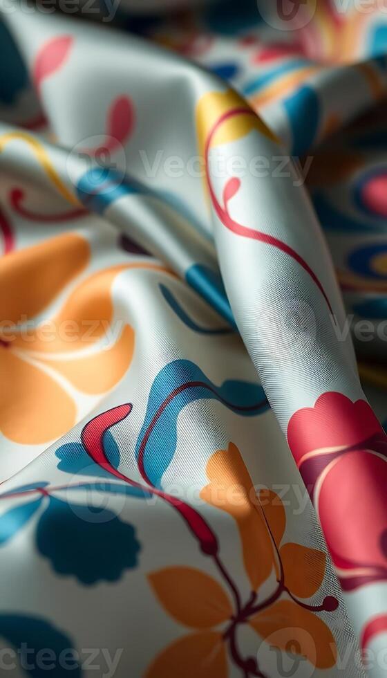 close up of a colorful flowered fabric photo