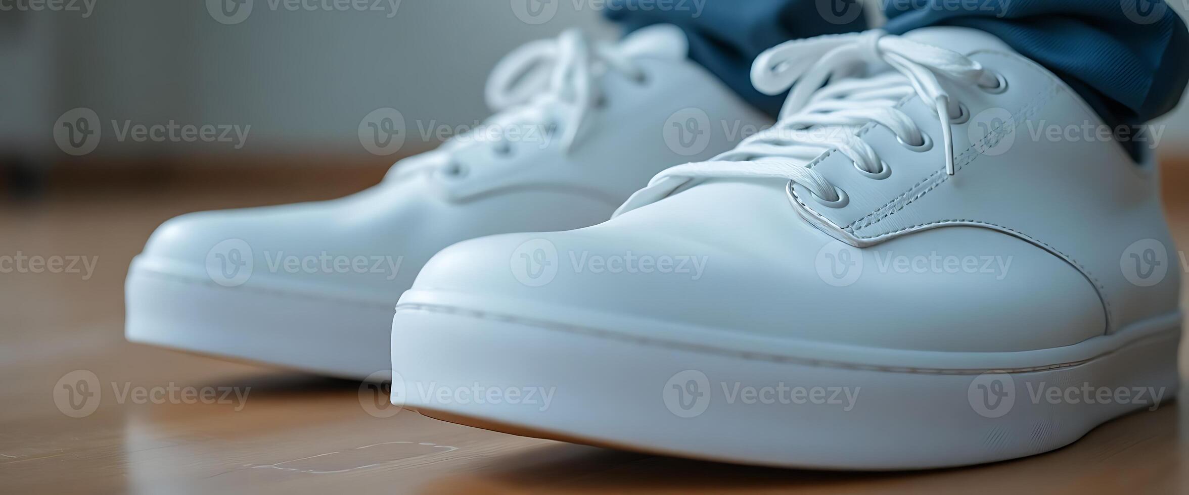 pair of white shoes with a blue bow on top photo