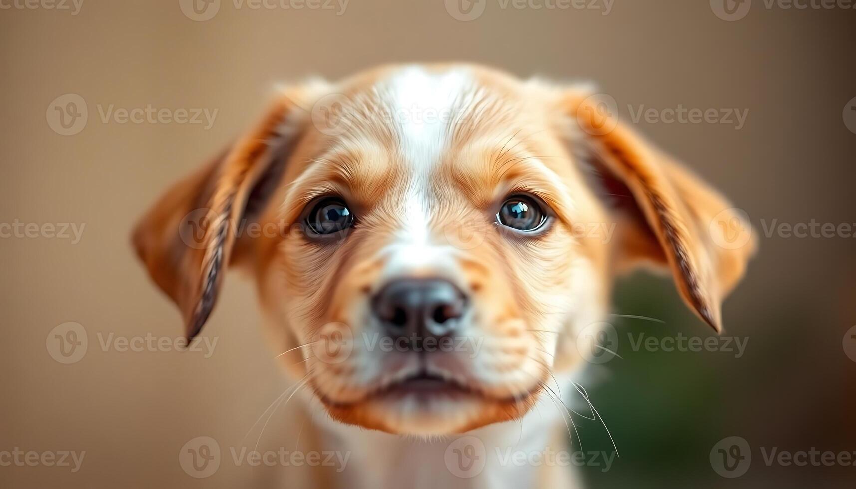 A close up of a puppy looking up at the camera photo