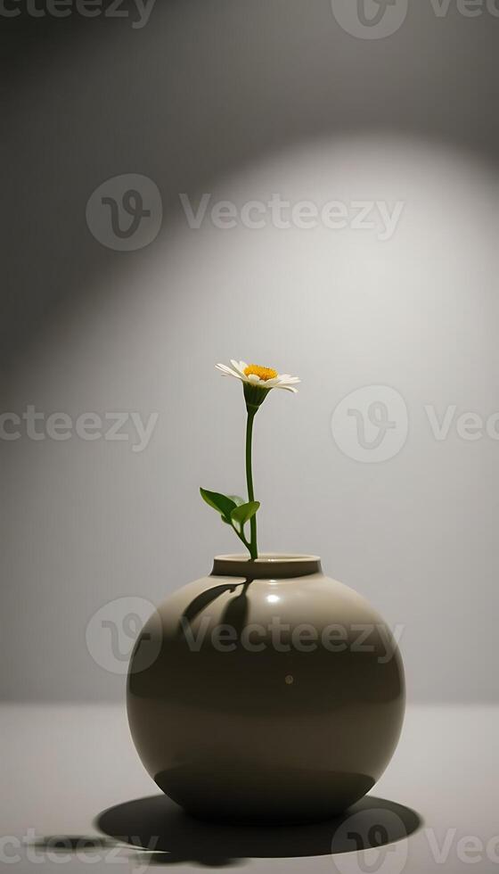 single white flower in a brown vase photo