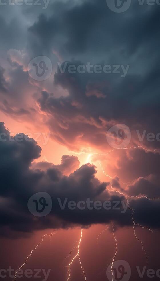 Lightning storm over the dark sky with clouds and lightning photo