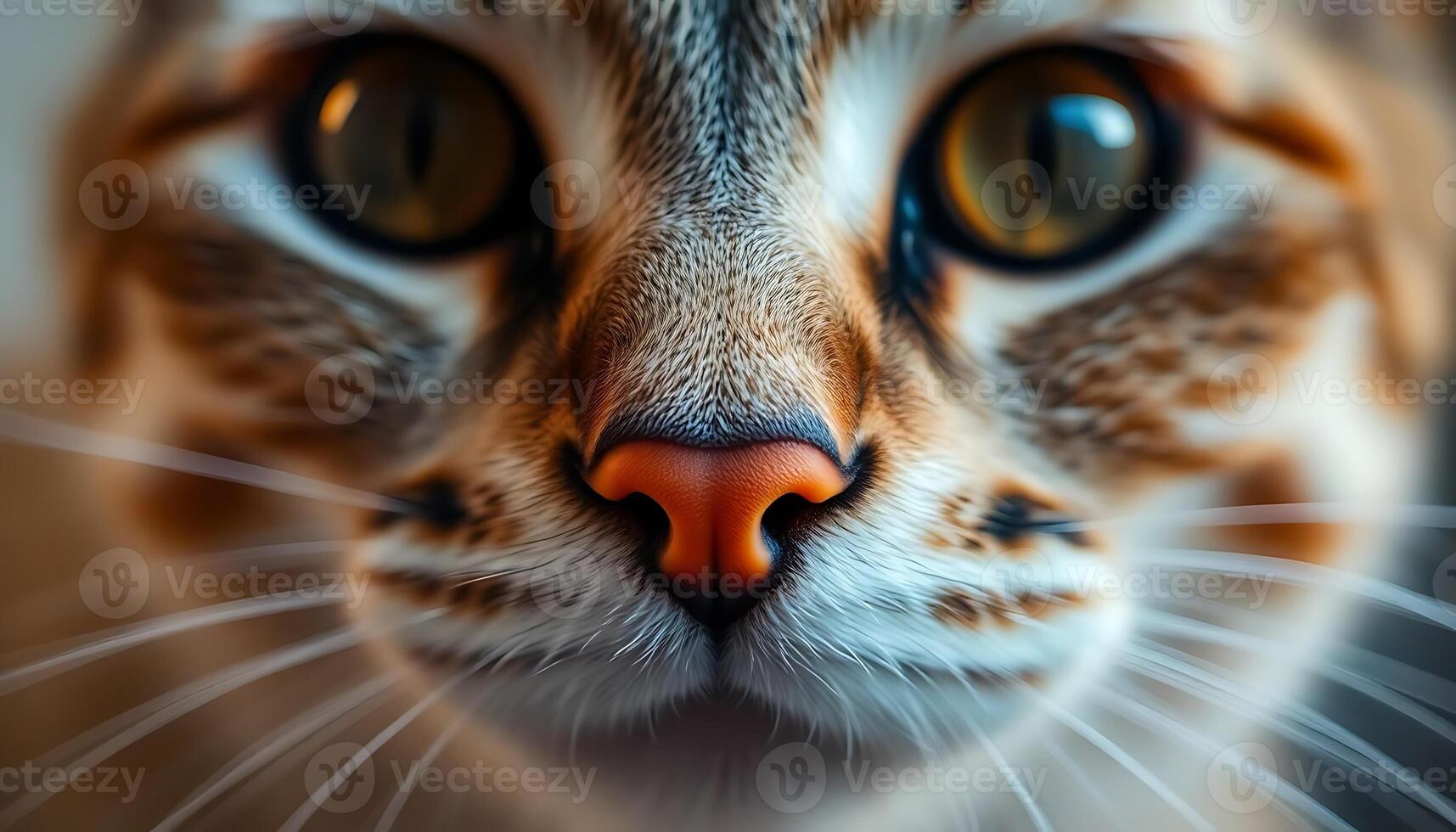 A close up of a cat's face with a big nose photo