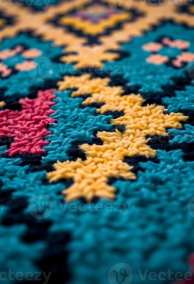 Close up of colorful rug with geometric design photo