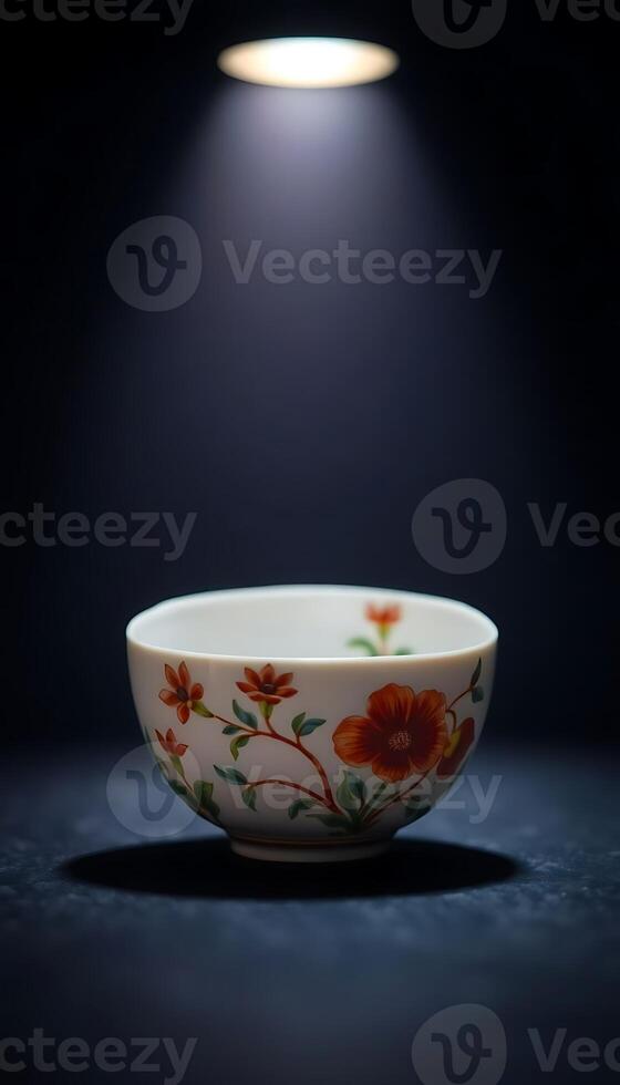 white bowl with a red flower painted on it photo