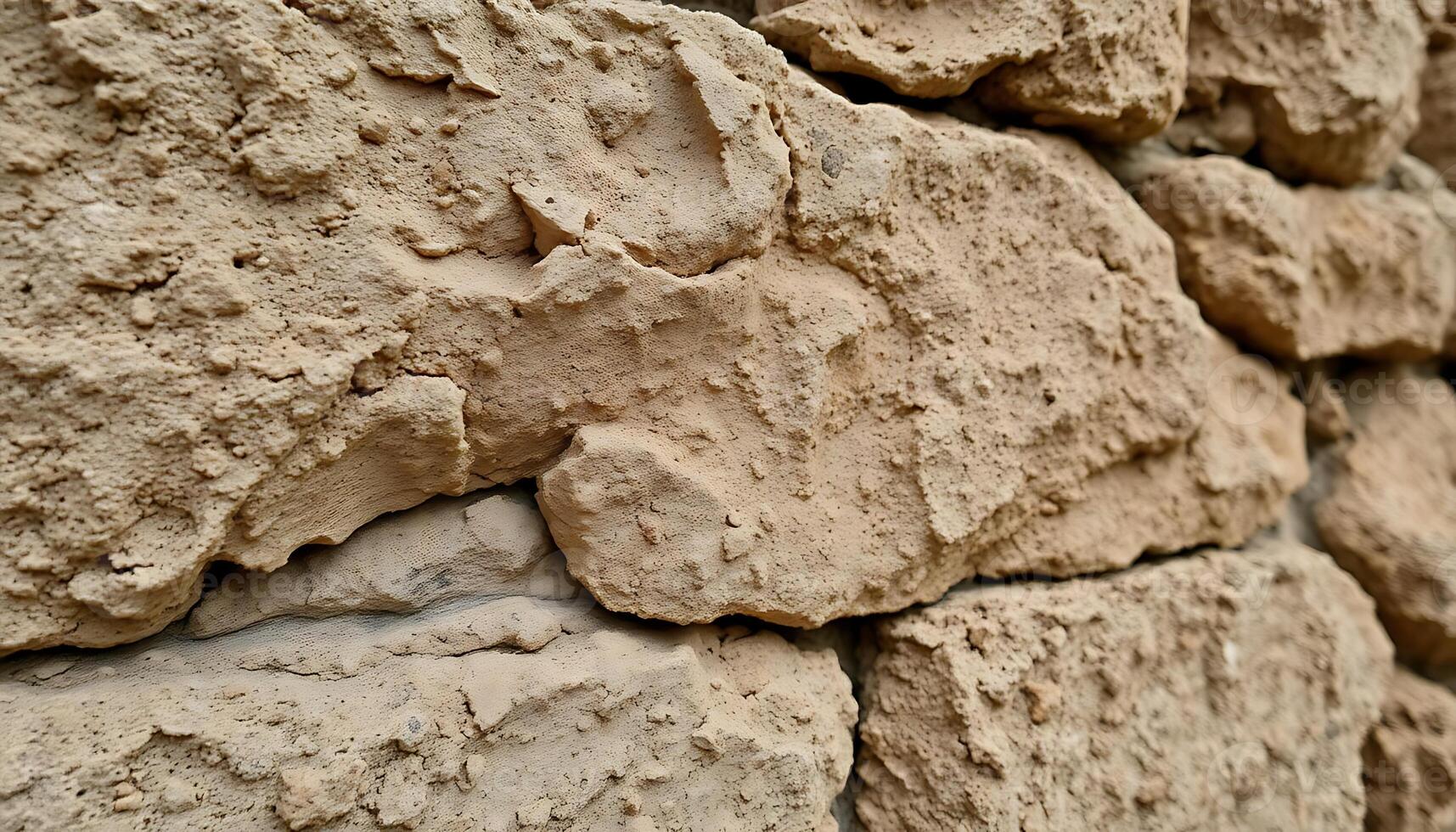 A close up of a stone wall with a large crack photo