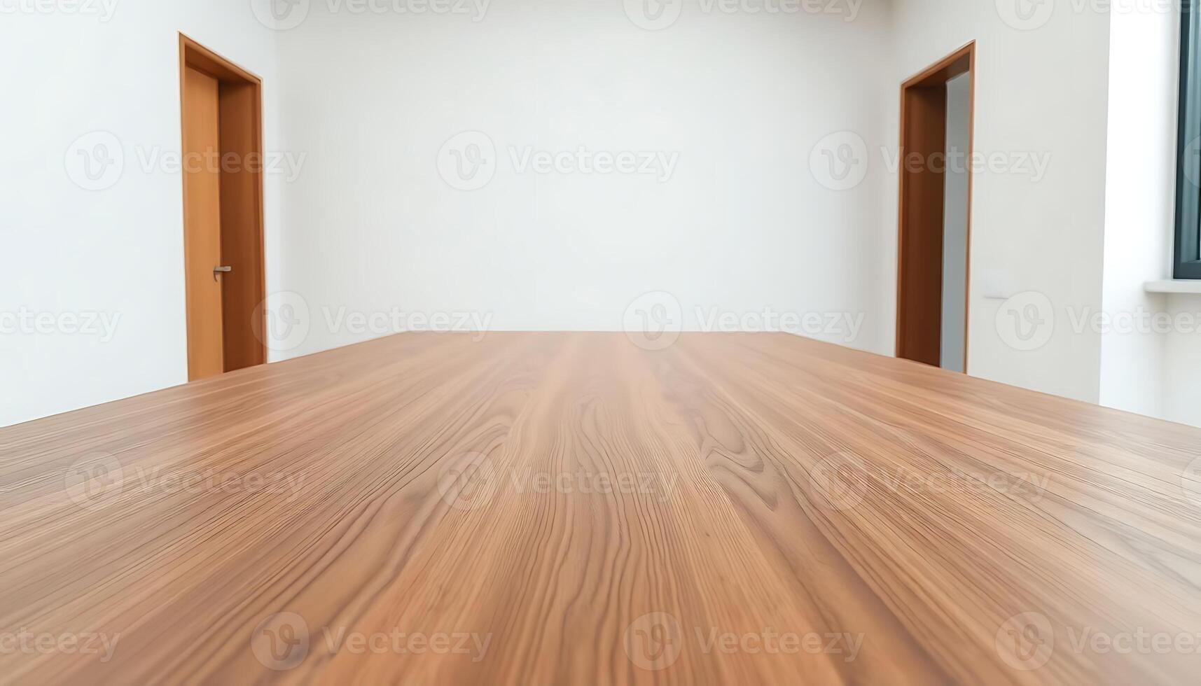 empty room with a wooden table in it photo