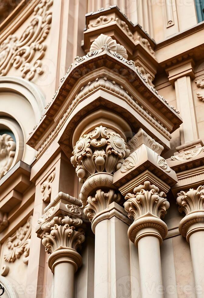 The ornate columns of a building are shown photo