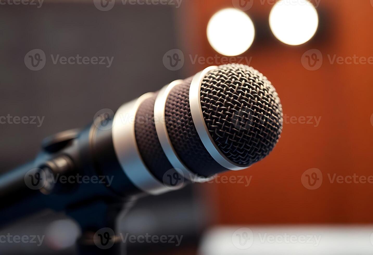 microphone in front of a wooden wall photo
