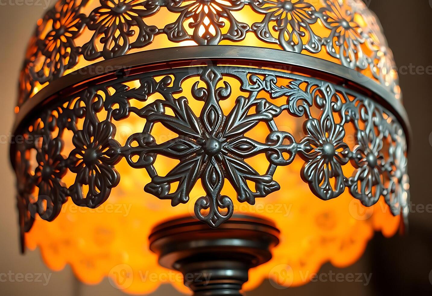 close up of a lamp with a yellow light in the background photo