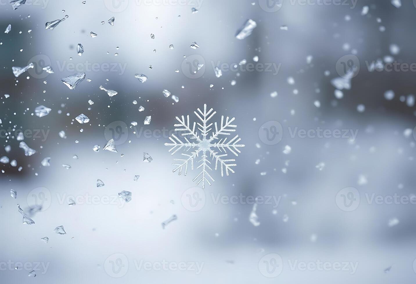 snowflake is seen through a window on a snowy day photo