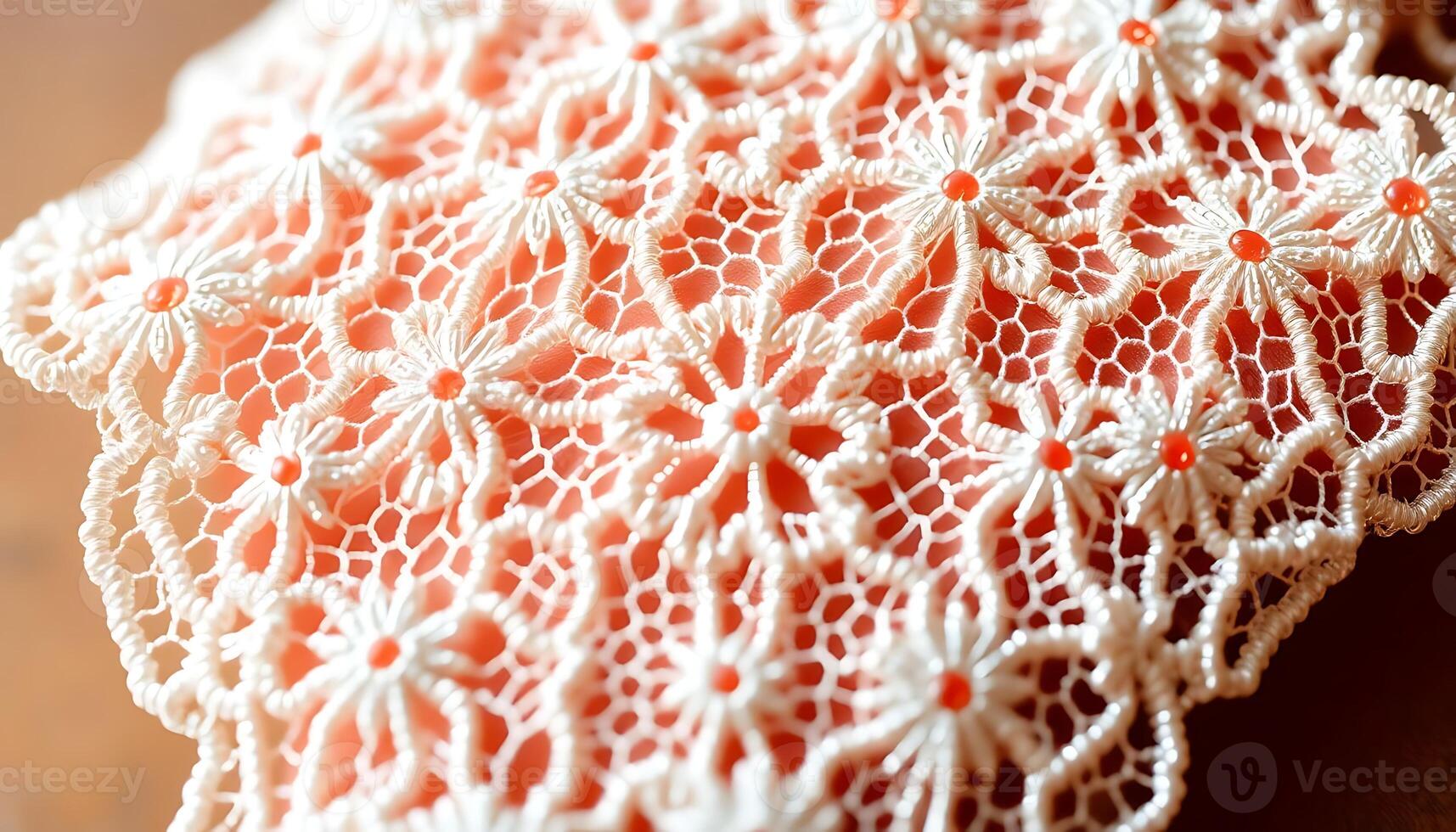 close up of a lace doily on a table photo