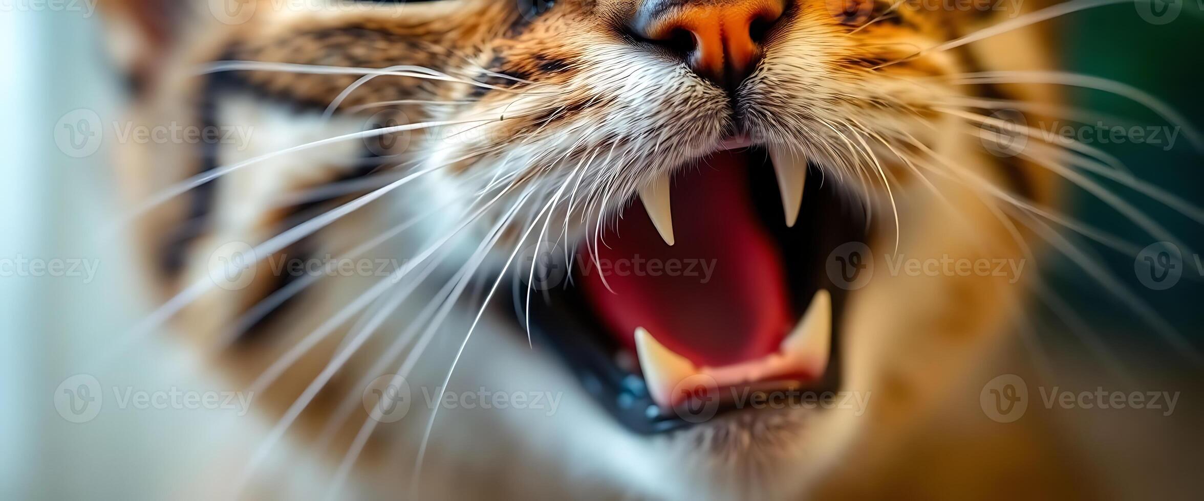 A close up of a cat's mouth with its mouth open photo