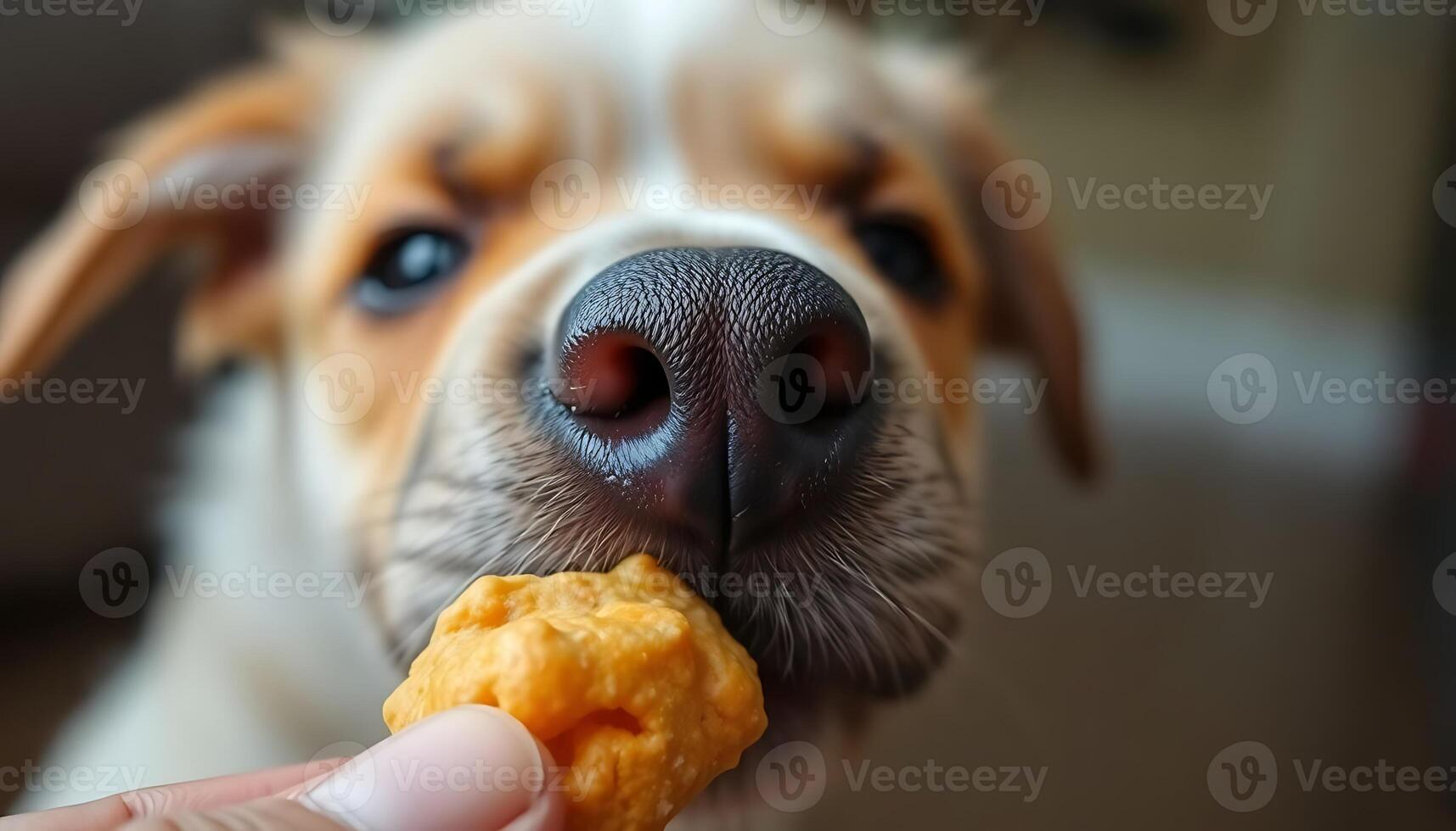 close up of a person feeding a dog food photo