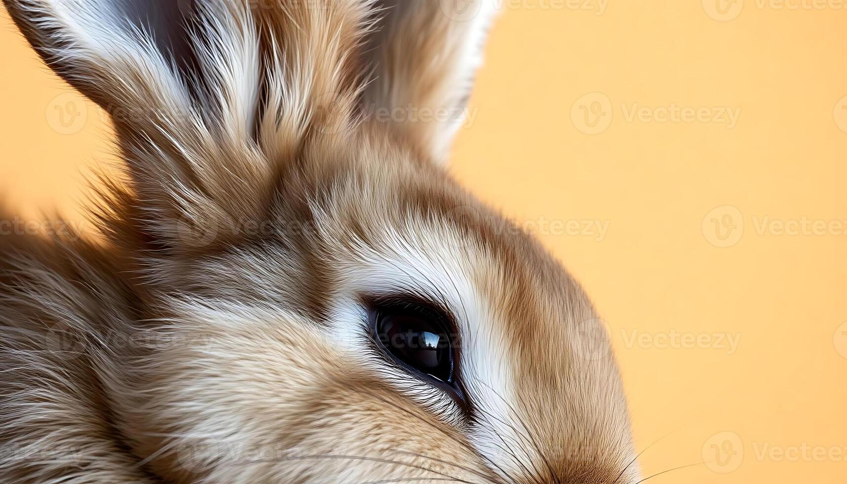 close up of a rabbit's face with a yellow background photo