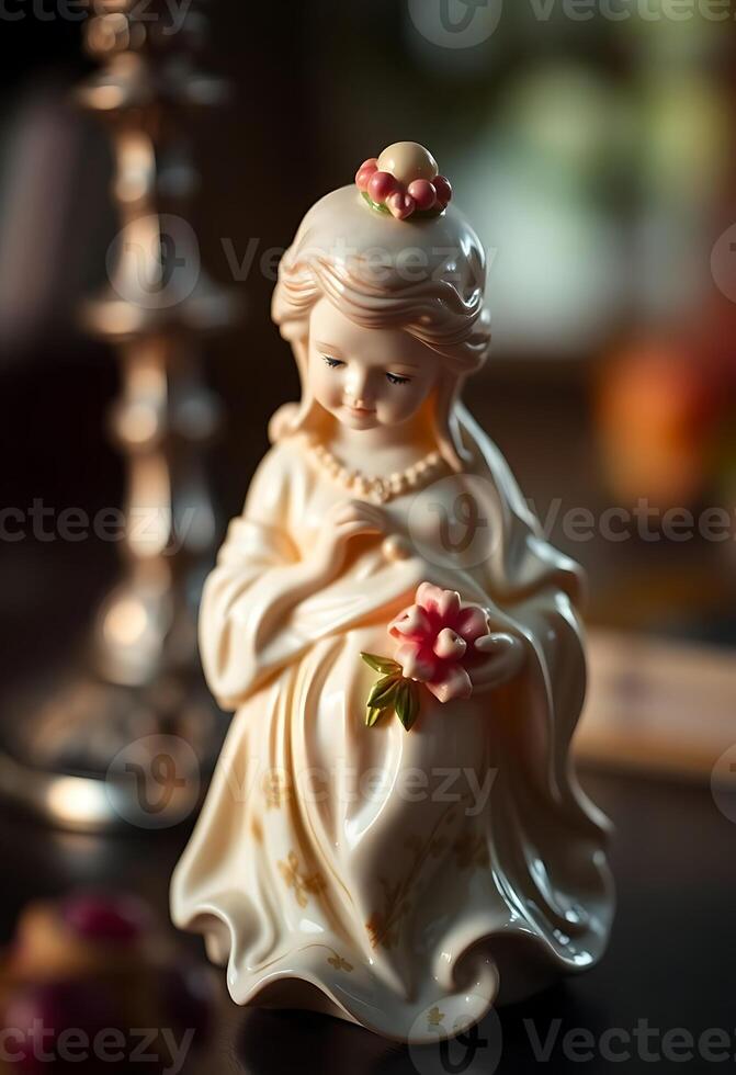 statue of a woman with flowers on her head photo