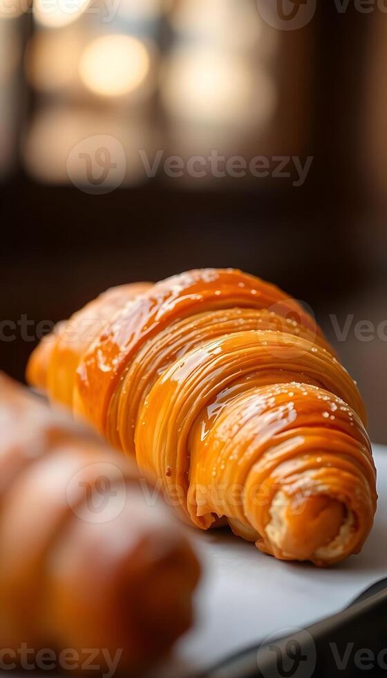 A croissant is sitting on a white plate photo