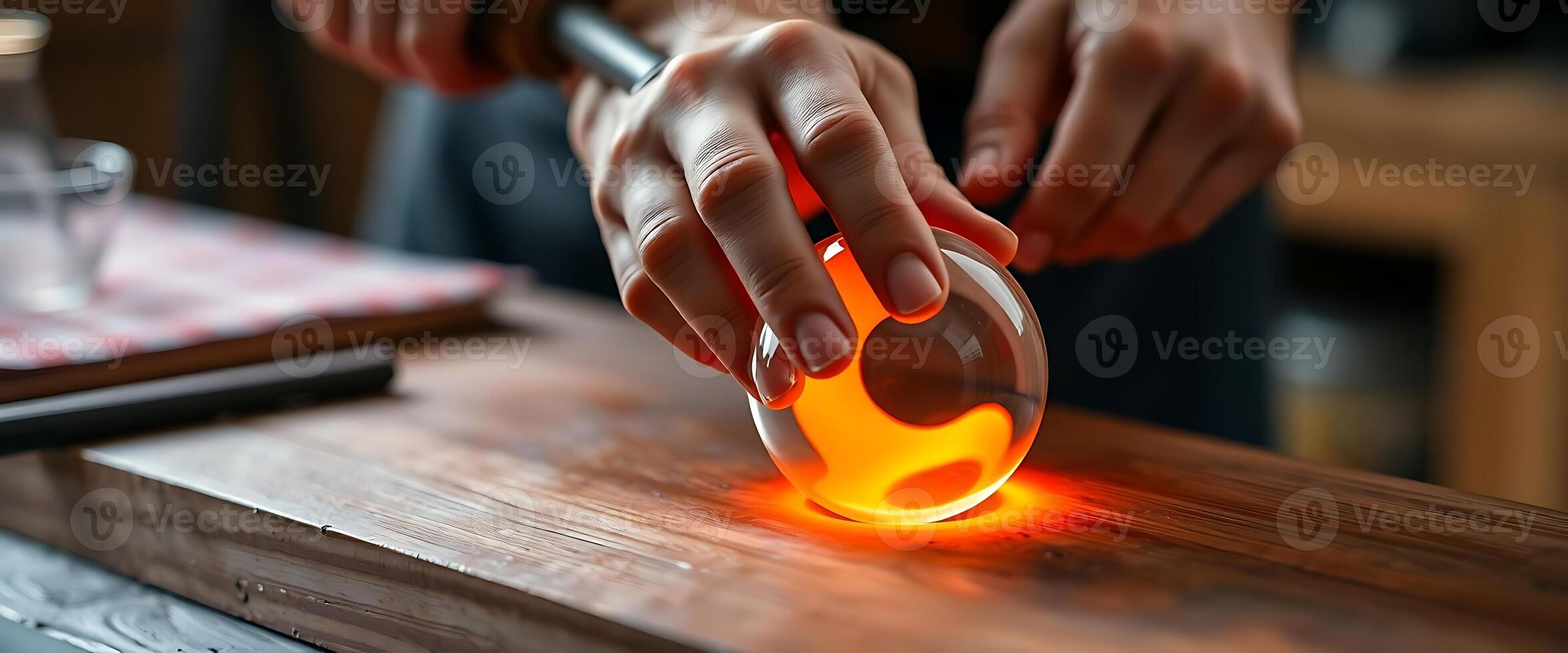 person is holding a glowing object in their hand photo