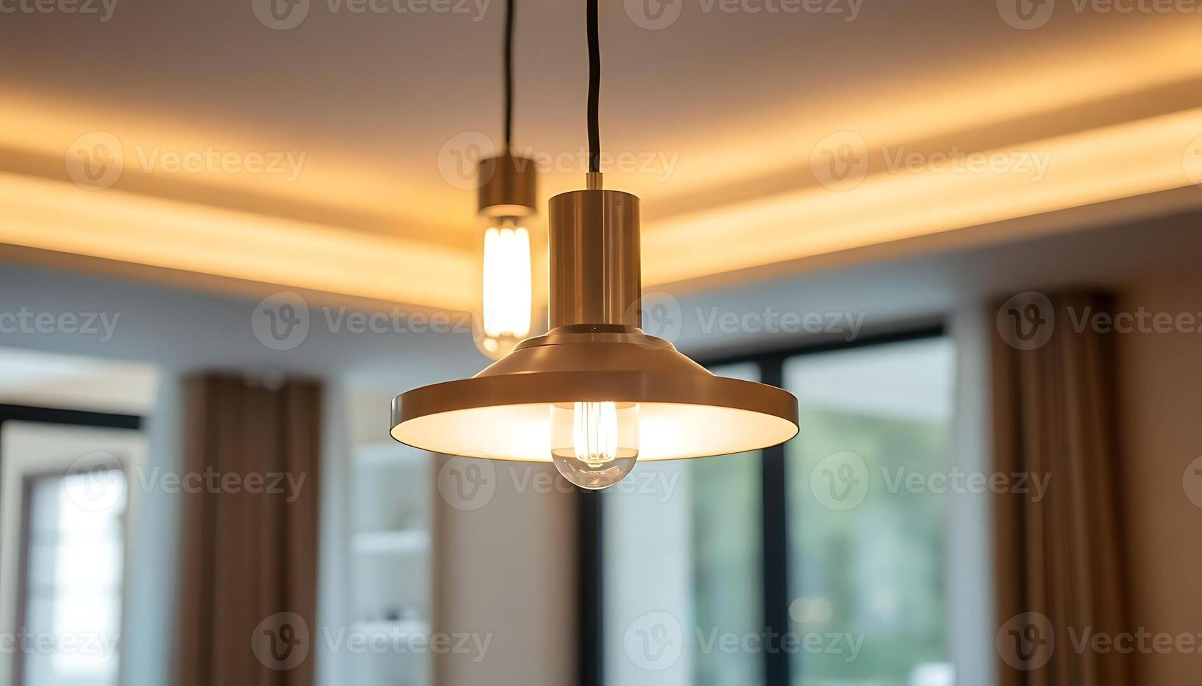 A light fixture hanging from the ceiling in a room photo