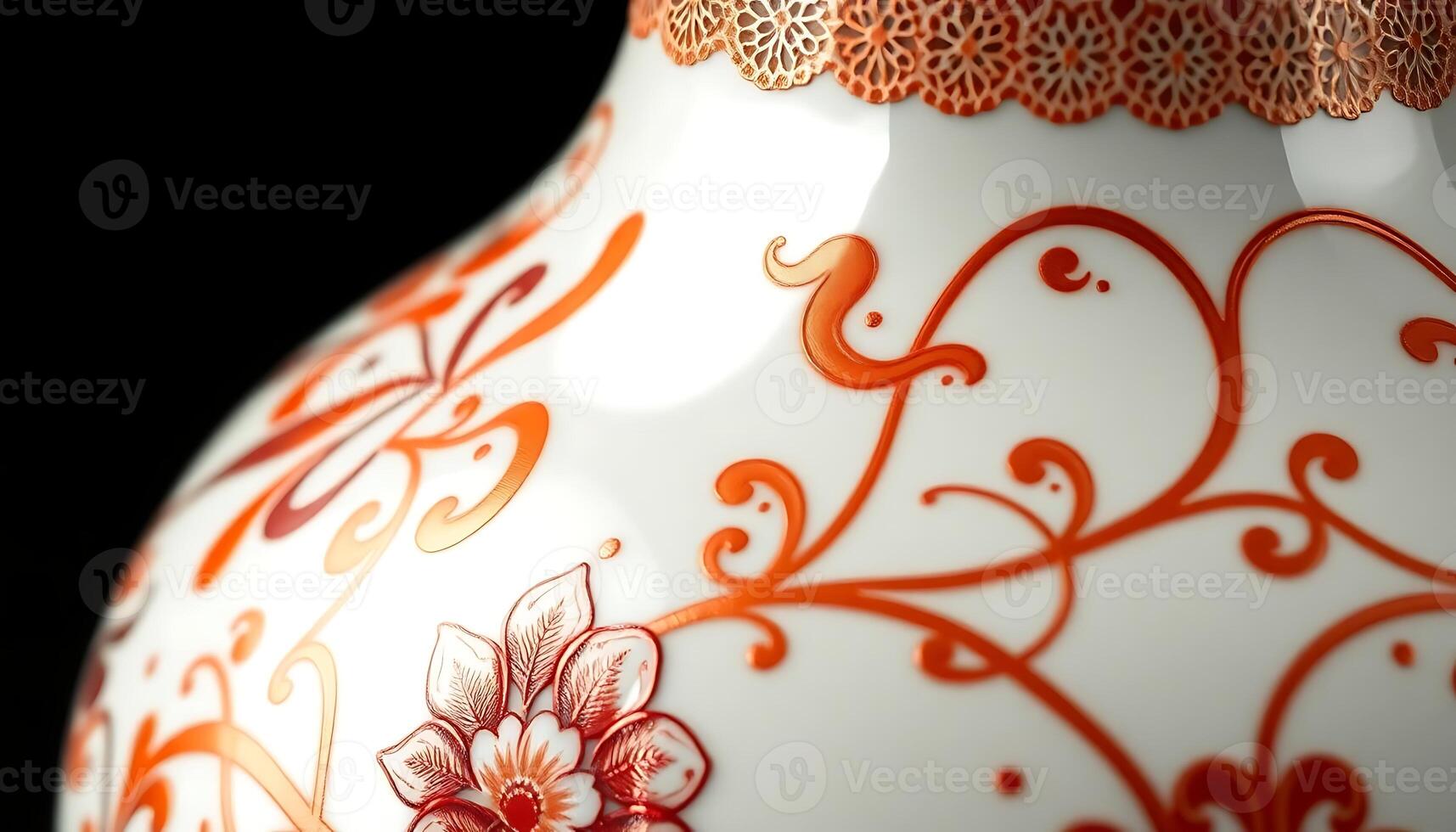A close up of a vase with a red and white design photo