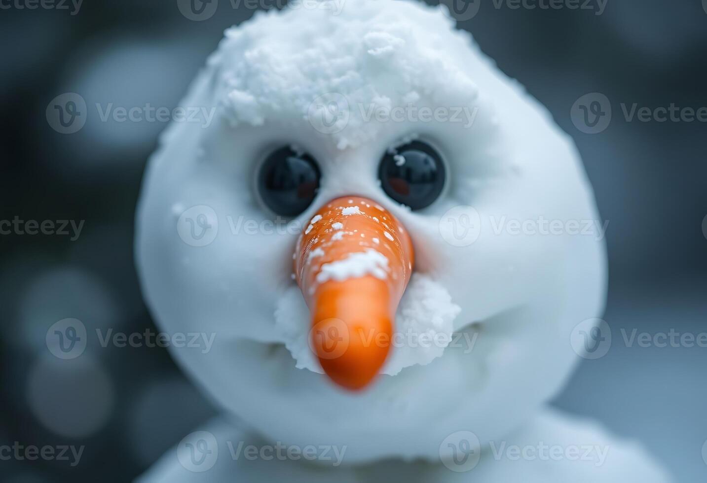 A close up of a snowman with orange eyes photo