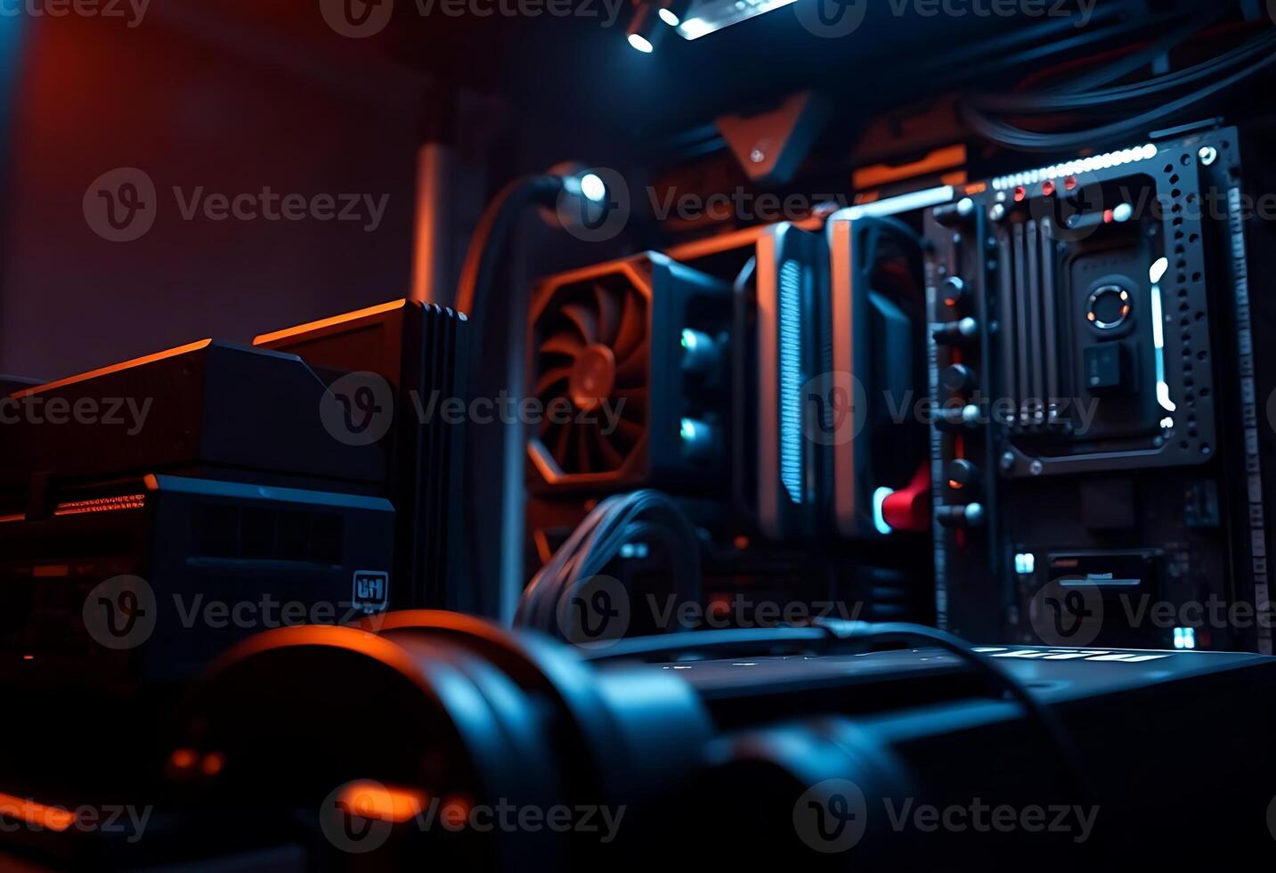A computer case with a red light shining on it photo